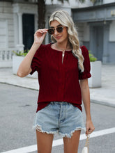 Load image into Gallery viewer, Textured Notched Short Sleeve Blouse
