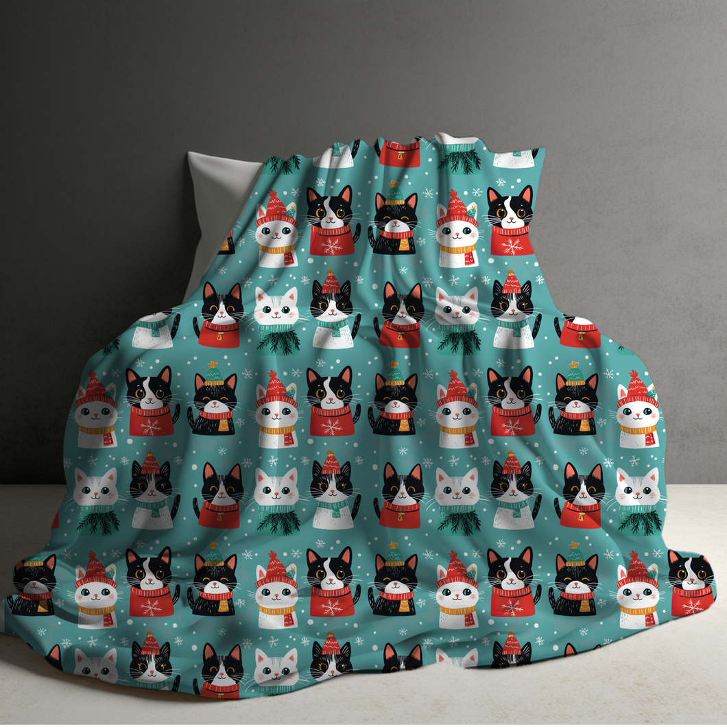 Blanket - Christmas - Aqua Cats - PREORDER ENDS 10/10