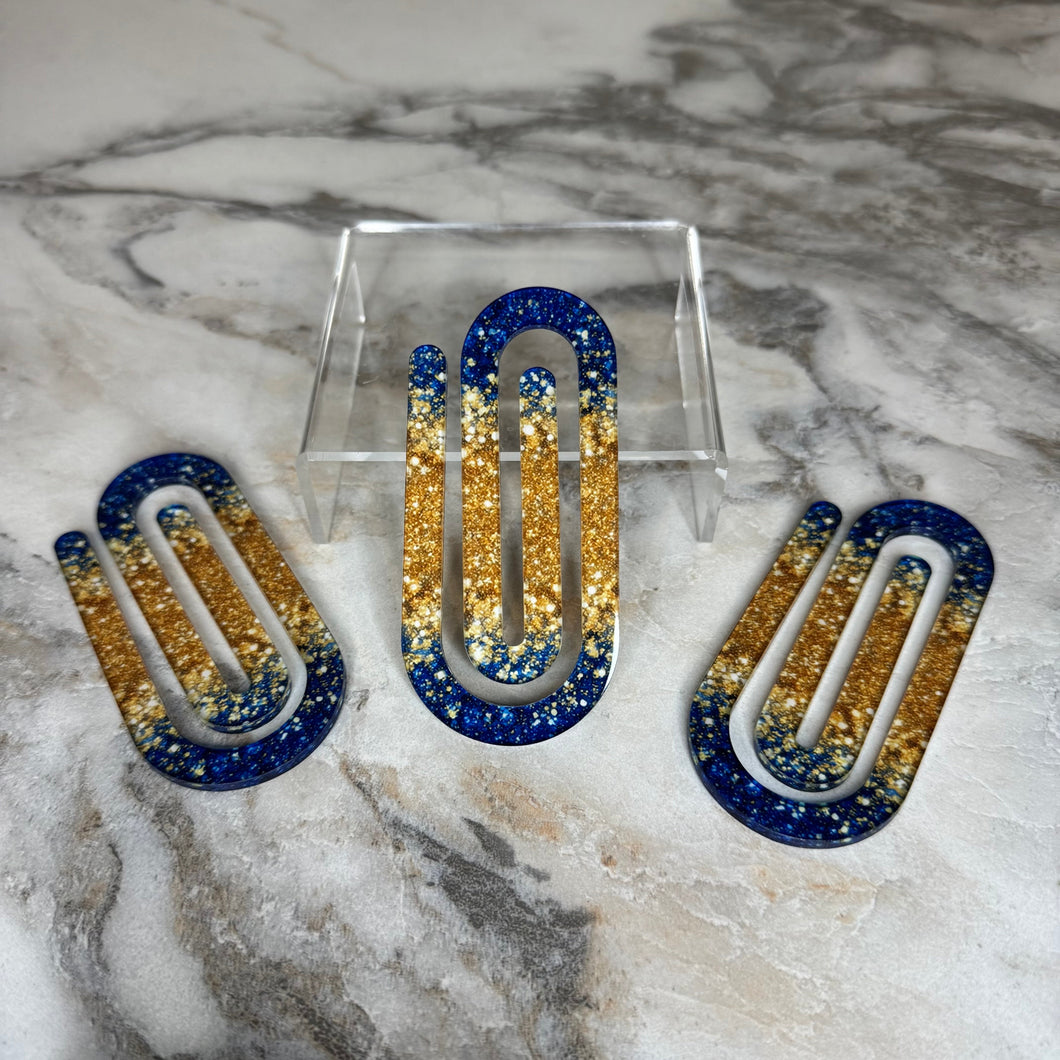 Jumbo Paperclip - Blue Gold Glitter