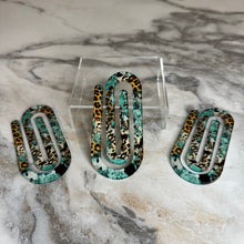 Load image into Gallery viewer, Jumbo Paperclip - Turquoise Cow Animal Print
