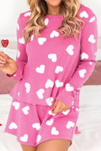 Load image into Gallery viewer, Heart Round Neck Long Sleeve Top and Elastic Waist Shorts Set
