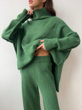 Load image into Gallery viewer, Slit Turtleneck Long Sleeve Top and Pants Sweater Set
