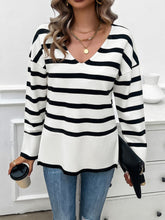 Load image into Gallery viewer, Striped V-Neck Long Sleeve Knit Top
