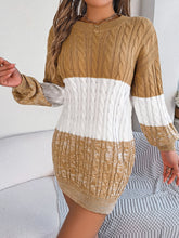 Load image into Gallery viewer, Cable-Knit Round Neck Color Block Sweater Dress
