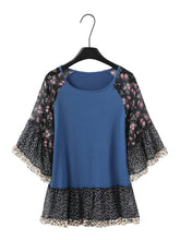 Load image into Gallery viewer, Full Size Frill Printed Round Neck Half Sleeve Blouse
