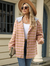 Load image into Gallery viewer, Drawstring Plaid Long Sleeve Hooded Jacket
