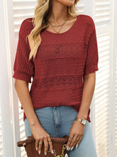 Load image into Gallery viewer, Mandy Openwork Round Neck Half Sleeve Knit Top
