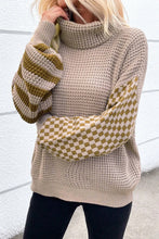 Load image into Gallery viewer, Checkered Striped Turtleneck Long Sleeve Sweater
