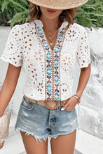 Load image into Gallery viewer, Eyelet Frill Short Sleeve Blouse
