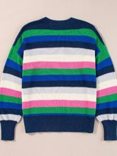 Load image into Gallery viewer, Contrast Striped Round Neck Long Sleeve Sweater

