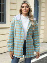 Load image into Gallery viewer, Drawstring Plaid Long Sleeve Hooded Jacket
