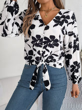 Load image into Gallery viewer, Printed V-Neck Long Sleeve Blouse
