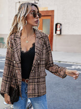 Load image into Gallery viewer, Full Size Plaid Lapel Collar Blazer
