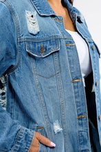 Load image into Gallery viewer, American Bazi Full Size Button Up Distressed Denim Jacket
