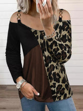 Load image into Gallery viewer, Full Size Leopard Cold Shoulder Long Sleeve T-Shirt
