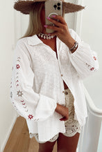 Load image into Gallery viewer, Embroidered Eyelet Collared Neck Long Sleeve Shirt
