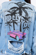 Load image into Gallery viewer, American Bazi Graphic Distressed Long Sleeve Denim Jacket
