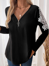Load image into Gallery viewer, Perfee Lace Detail Quarter Zip Long Sleeve Top
