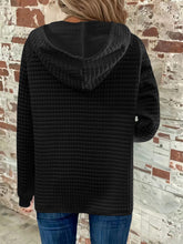 Load image into Gallery viewer, Full Size Texture Button Detail Drawstring Long Sleeve Hoodie
