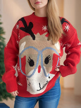Load image into Gallery viewer, Reindeer Round Neck Dropped Shoulder Sweater
