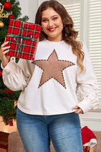 Load image into Gallery viewer, Plus Size Studded Star Round Neck Long Sleeve Blouse
