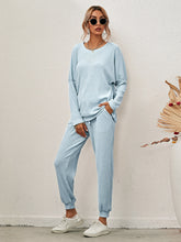 Load image into Gallery viewer, Full Size Round Neck Dropped Shoulder Top and Joggers Lounge Set
