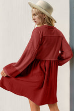 Load image into Gallery viewer, Double Take Waffle-Knit Contrast Half Button V-Neck Long Sleeve Mini Dress
