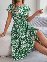 Load image into Gallery viewer, Tied Pleated Printed Short Sleeve Dress
