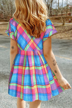 Load image into Gallery viewer, Plaid Notched Short Sleeve Mini Dress
