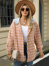 Load image into Gallery viewer, Drawstring Plaid Long Sleeve Hooded Jacket
