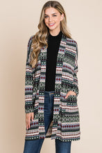 Load image into Gallery viewer, BOMBOM Geometric Open Front Long Sleeve Cardigan with Pockets
