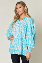 Load image into Gallery viewer, Double Take Full Size Printed Smocked Long Sleeve Blouse

