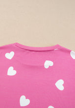 Load image into Gallery viewer, Heart Round Neck Long Sleeve Top and Elastic Waist Shorts Set

