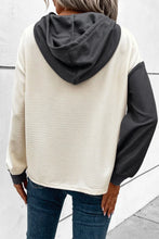 Load image into Gallery viewer, Drawstring Quarter Button Contrast Long Sleeve Hoodie
