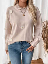Load image into Gallery viewer, Perfee Flower Round Neck Long Sleeve Sweater

