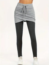 Load image into Gallery viewer, Drawstring Fake Two Pieces Active Leggings with Ruched Skirt
