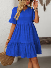 Load image into Gallery viewer, Mandy Ruffled Ruched Round Neck Half Sleeve Dress
