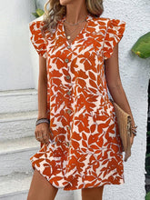 Load image into Gallery viewer, Printed Notched Cap Sleeve Mini Dress
