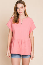 Load image into Gallery viewer, Cotton Bleu by Nu Label Notched Short Sleeve Peplum Top
