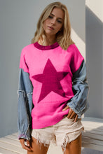 Load image into Gallery viewer, Double Take Full Size Star Pattern Raw Edge Long Sleeve Sweater
