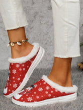 Load image into Gallery viewer, Snowman Print Flat Slippers with Faux Fur
