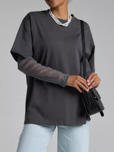 Load image into Gallery viewer, Faux Layered Round Neck Mesh Sleeve Top
