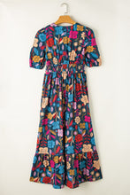 Load image into Gallery viewer, Printed Notched Puff Sleeve Midi Dress
