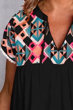 Load image into Gallery viewer, Embroidered Geometric Tie Neck Short Sleeve Blouse
