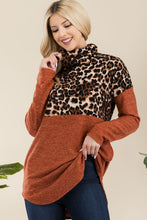 Load image into Gallery viewer, Celeste Full Size Curved Hem Leopard Turtleneck Long Sleeve Blouse
