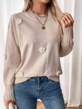 Load image into Gallery viewer, Perfee Flower Round Neck Long Sleeve Sweater
