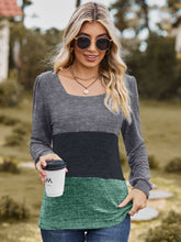 Load image into Gallery viewer, Color Block Square Neck Long Sleeve T-Shirt
