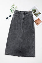 Load image into Gallery viewer, Raw Hem Midi Denim Skirt with Pockets
