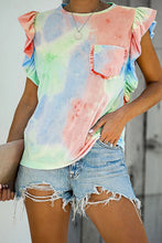 Load image into Gallery viewer, Ruffled Printed Round Neck Cap Sleeve T-Shirt
