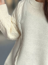 Load image into Gallery viewer, Cable-Knit Round Neck Long Sleeve Sweater
